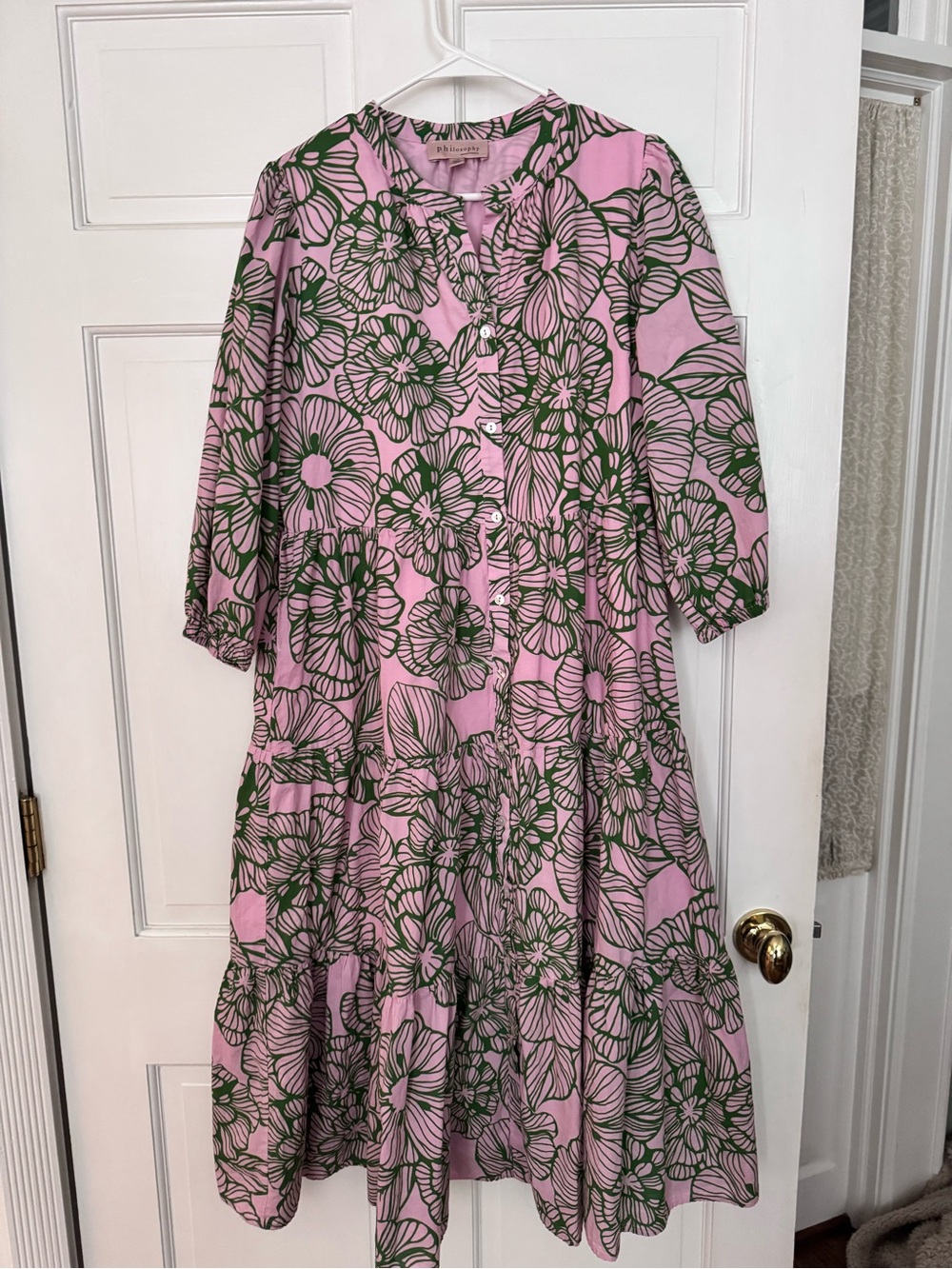 Philosophy Pink Midi Dress with Green Floral Print